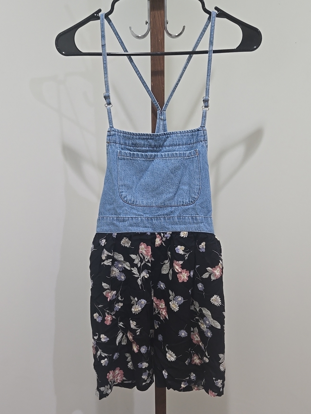 Vintage 1990s Moda International Denim + Floral Shorts Romper Size Small